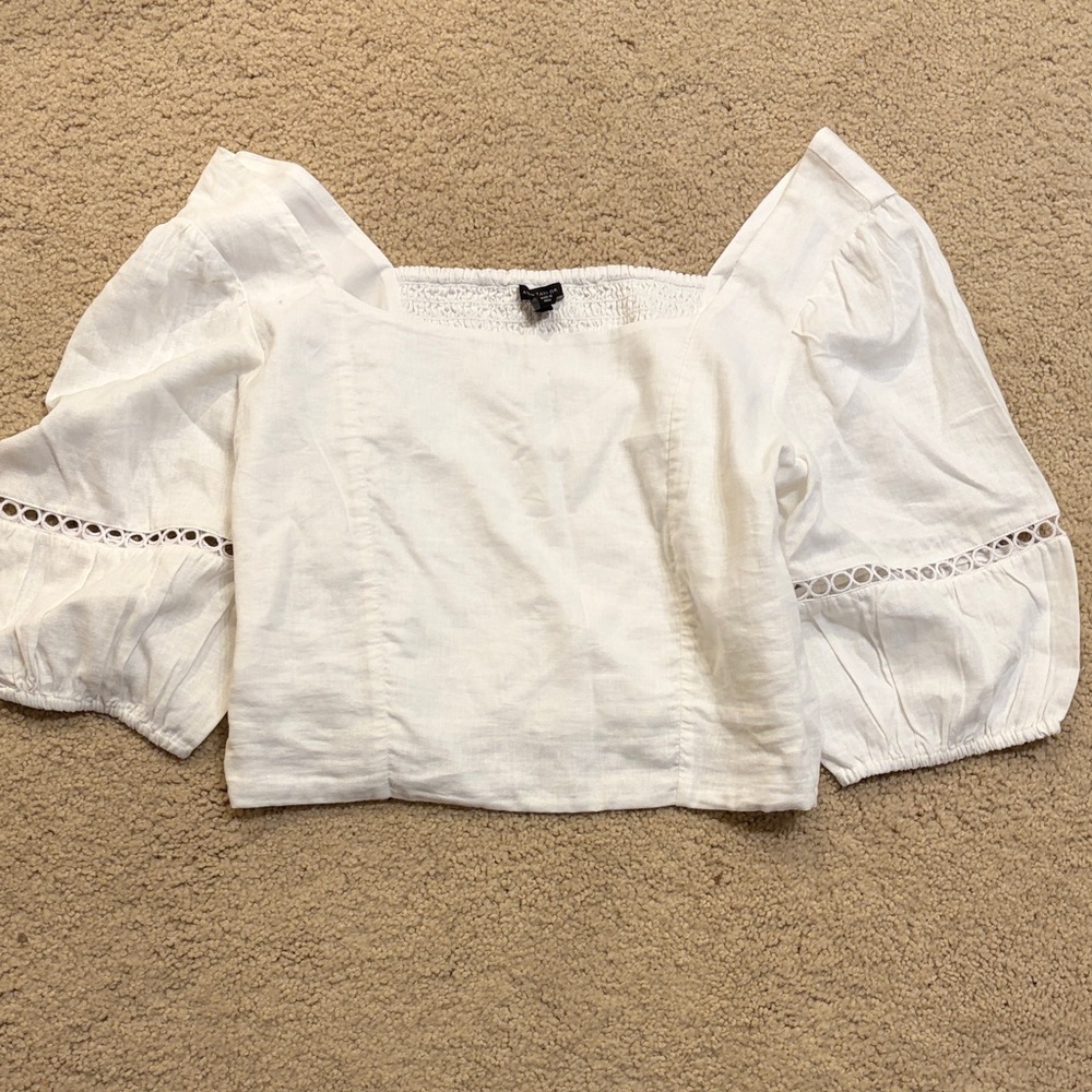 Ann Taylor Cream Blouse with Eyelet Sleeves